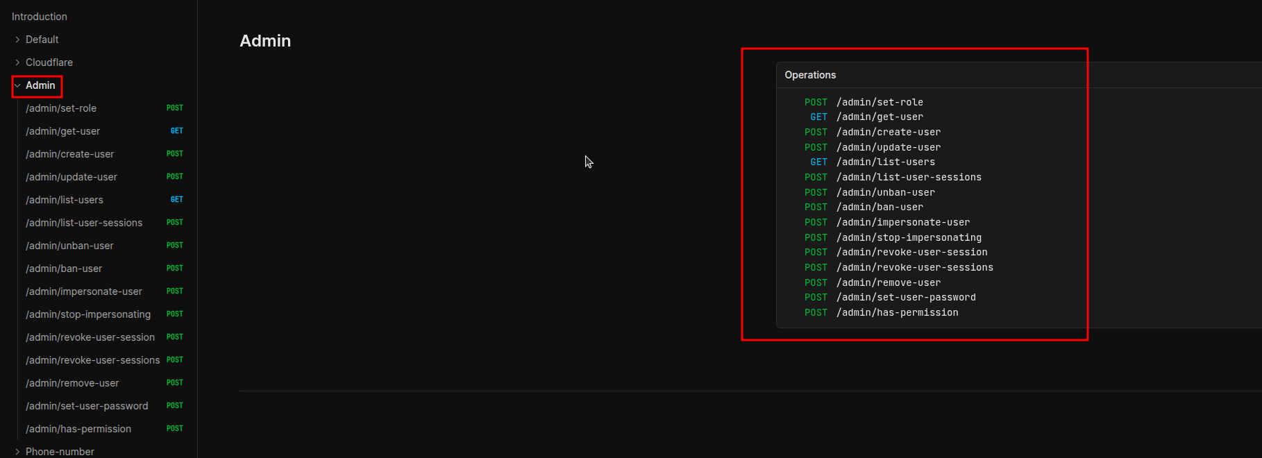 Opened auth admin endpoints